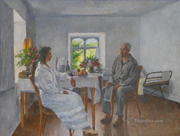  Petrovich Oil Painting - MARGARITA IVANOVNA AND ZINOVY PETROVICH SOLOVIEV ON HOLIDAY AT ARTEK Ilya Mashkov